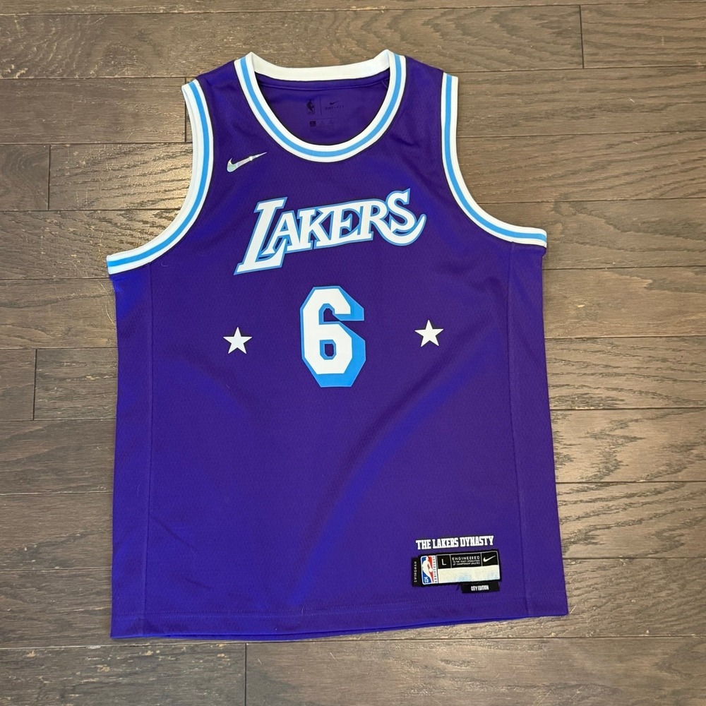Nike LeBron James Lakers City Edition Jersey Youth L 14-16 Purple 6 DB4031-506